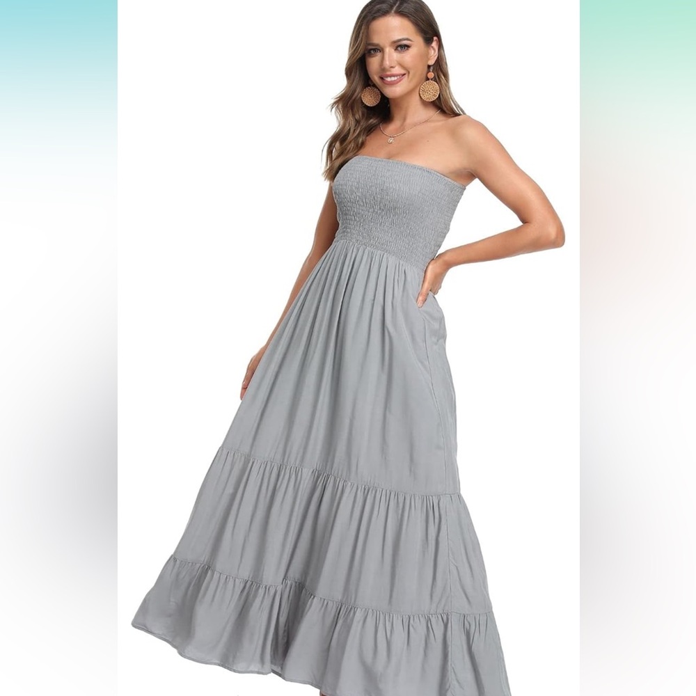 Vintage Gray Strapless Maxi Dress-
EUC women size medium/lg